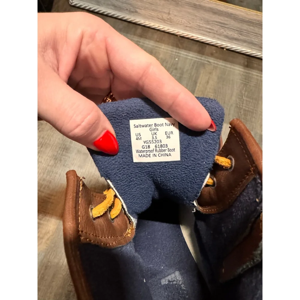 Girls' Sperry‎ Saltwater Boot Navy Brown Size 4M